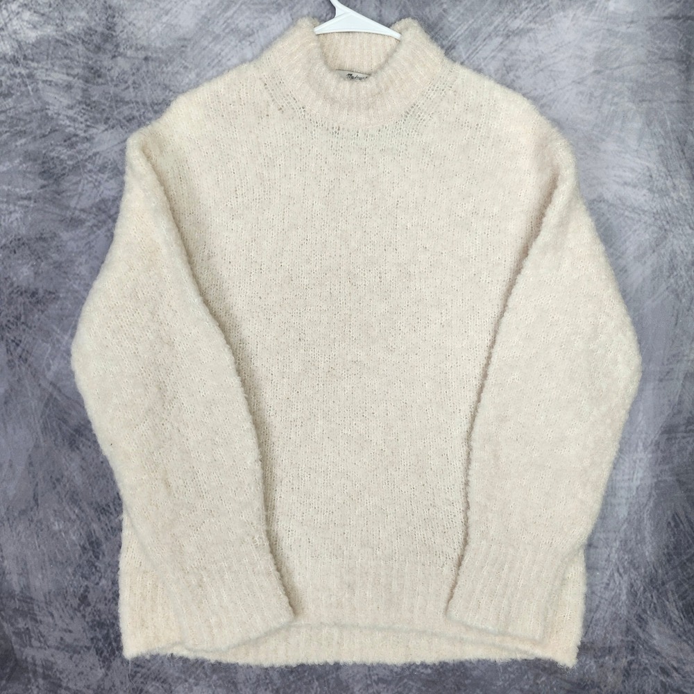 Madewell Fuzzy Merino Wool Alpaca Blend Mockneck Knit Sweater Cream Medium
